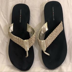 Tommy Hilfiger Gold and Navy Sparkle Flip Flops